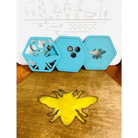 Set Of 6 Waterfall Blue Farmhouse Inspired Bee Coasters (WBB) - Picture 2 of 6